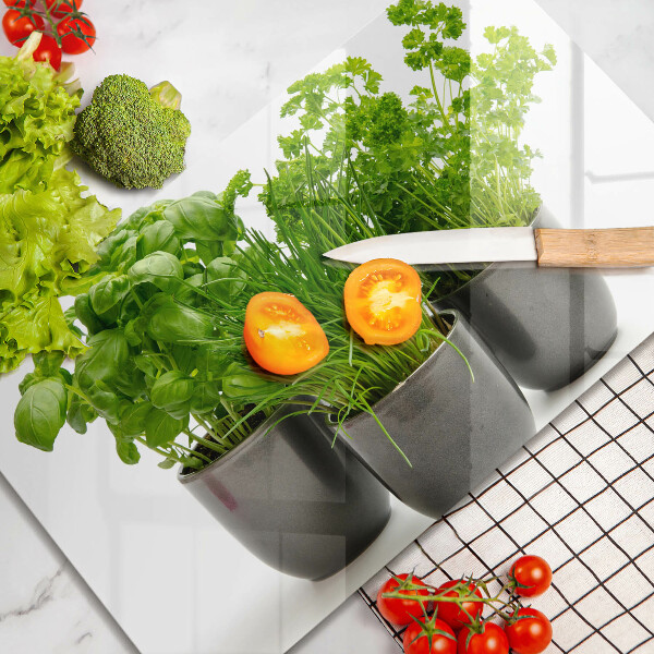 Tagliere in vetro temperato Vasi con erbe aromatiche