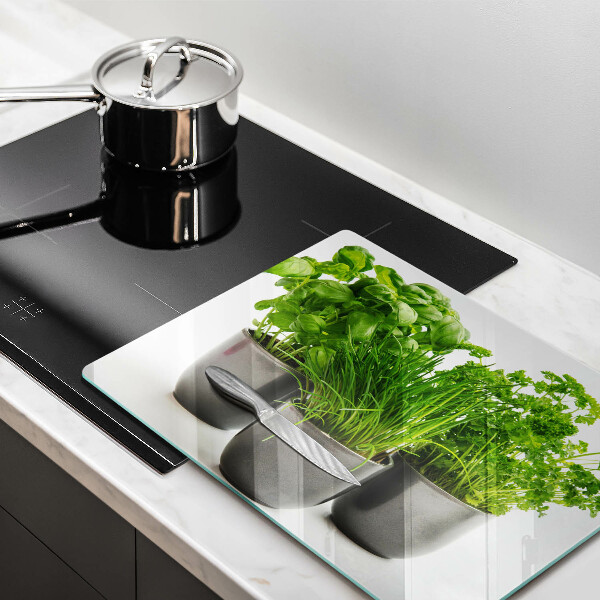 Tagliere in vetro temperato Vasi con erbe aromatiche