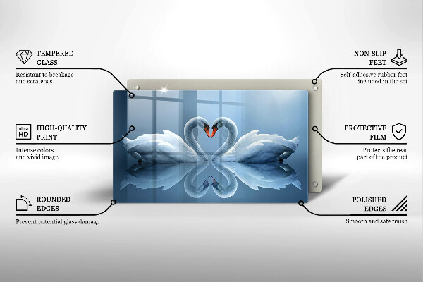 Tagliere in vetro temperato Due cuori di cigno