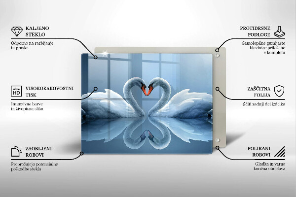 Tagliere in vetro temperato Due cuori di cigno