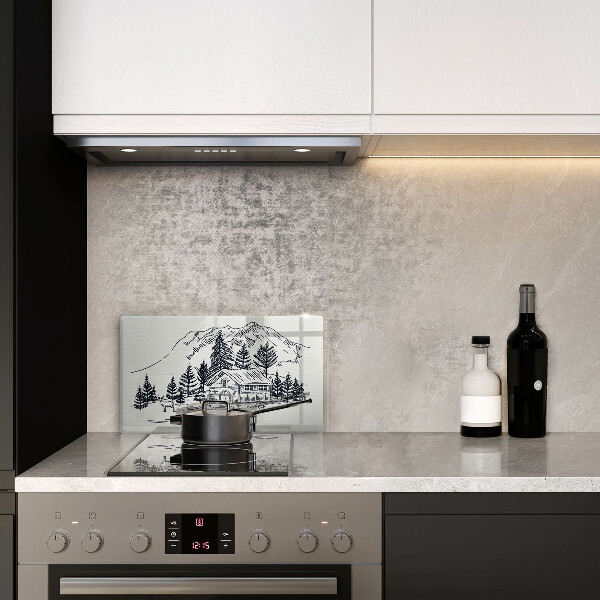 Tagliere in vetro temperato Disegno di una baita in montagna