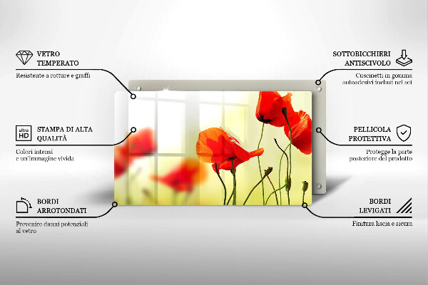 Tagliere in vetro temperato Fiori di papaveri rossi