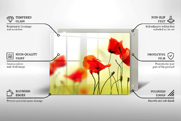 Tagliere in vetro temperato Fiori di papaveri rossi