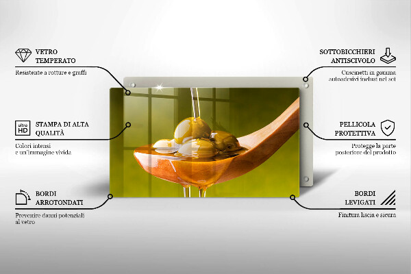 Tagliere in vetro temperato Olio d'oliva e olive