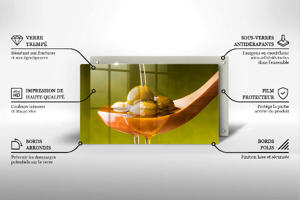 Tagliere in vetro temperato Olio d'oliva e olive