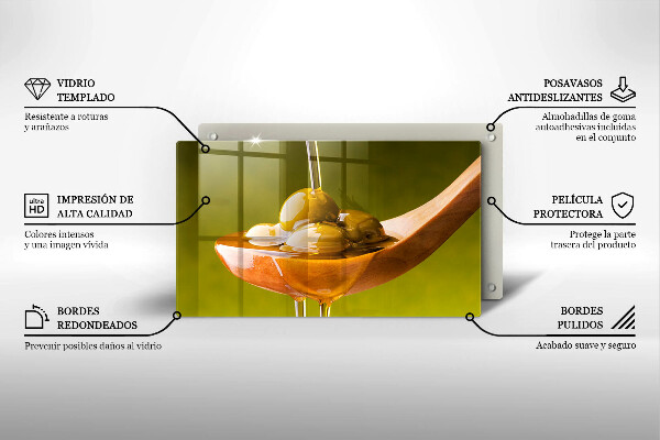 Tagliere in vetro temperato Olio d'oliva e olive