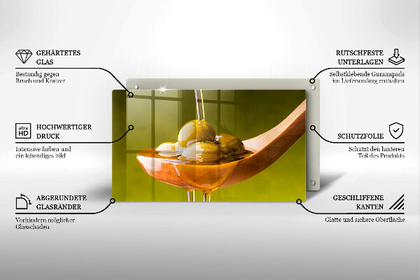 Tagliere in vetro temperato Olio d'oliva e olive