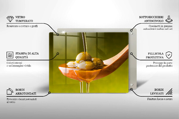 Tagliere in vetro temperato Olio d'oliva e olive