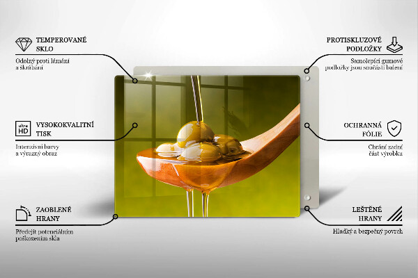 Tagliere in vetro temperato Olio d'oliva e olive