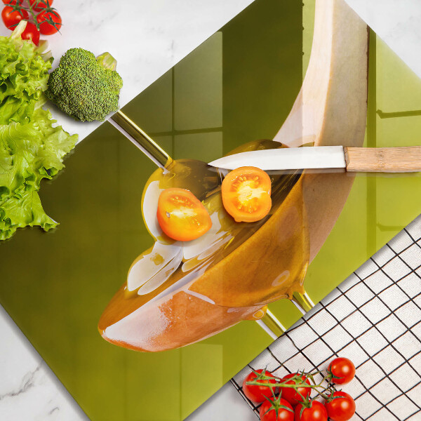 Tagliere in vetro temperato Olio d'oliva e olive