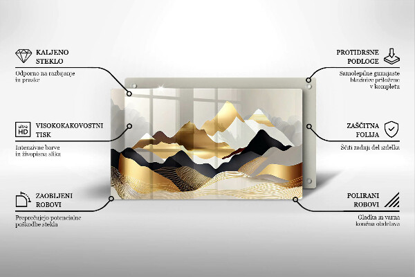 Tagliere in vetro Montagne dorate astratte