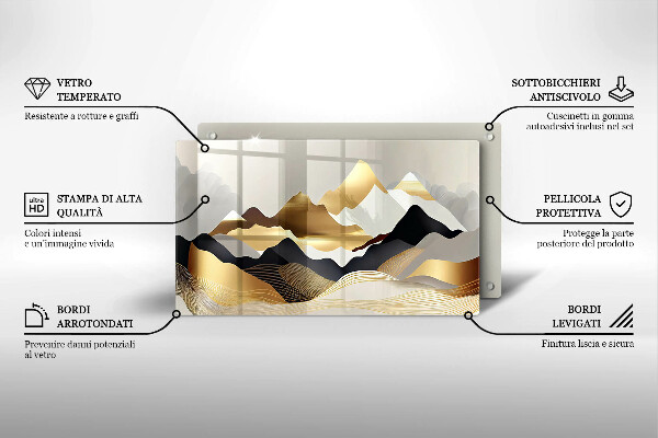 Tagliere in vetro Montagne dorate astratte