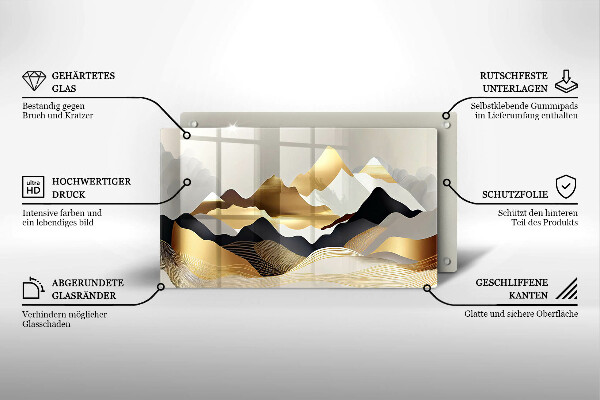 Tagliere in vetro Montagne dorate astratte