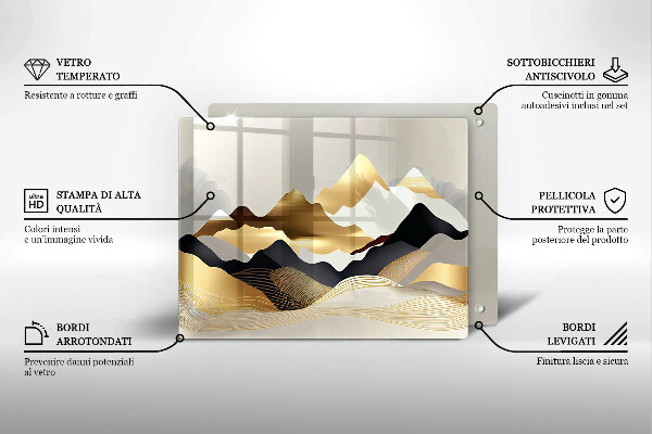 Tagliere in vetro Montagne dorate astratte