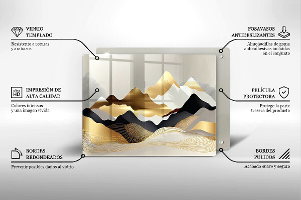 Tagliere in vetro Montagne dorate astratte