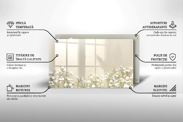 Tagliere in vetro Fiori boho in gesso