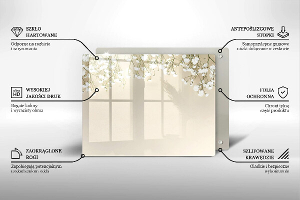 Tagliere in vetro Fiori boho in gesso