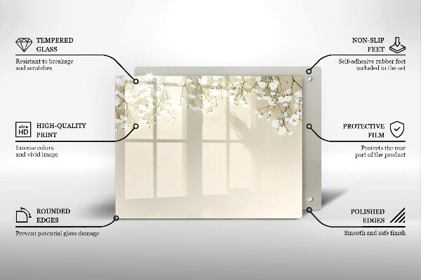 Tagliere in vetro Fiori boho in gesso