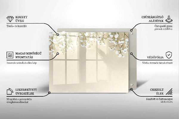 Tagliere in vetro Fiori boho in gesso