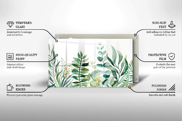 Tagliere in vetro Illustrazione delle foglie delle piante