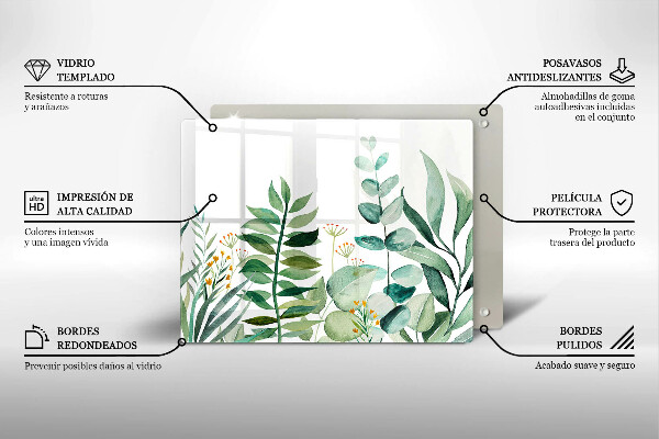 Tagliere in vetro Illustrazione delle foglie delle piante