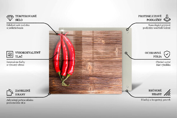 Tagliere in vetro temperato Peperoncini su legno