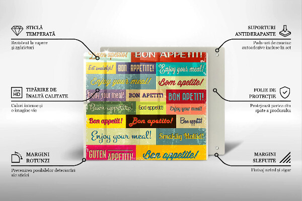 Tagliere in vetro temperato Sottotitoli Buon appetito lingue