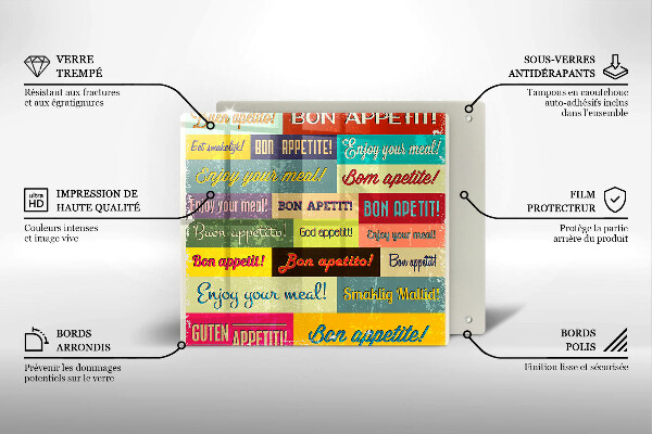 Tagliere in vetro temperato Sottotitoli Buon appetito lingue