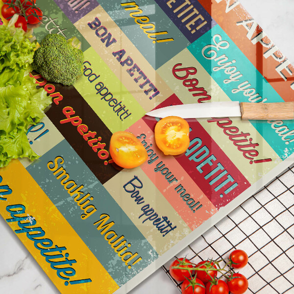 Tagliere in vetro temperato Sottotitoli Buon appetito lingue