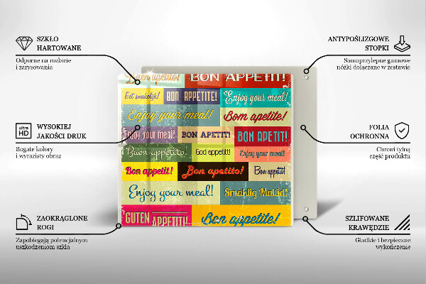 Tagliere in vetro temperato Sottotitoli Buon appetito lingue