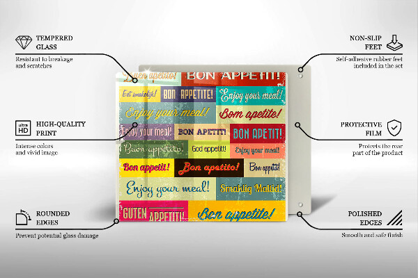 Tagliere in vetro temperato Sottotitoli Buon appetito lingue