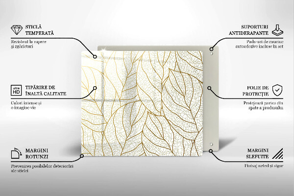 Tagliere in vetro temperato Modello di foglie line-art