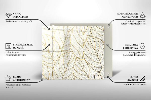 Tagliere in vetro temperato Modello di foglie line-art