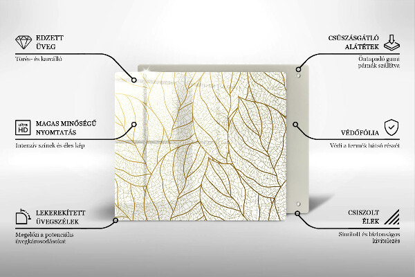 Tagliere in vetro temperato Modello di foglie line-art