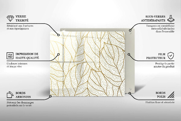 Tagliere in vetro temperato Modello di foglie line-art
