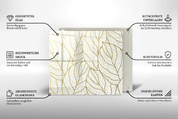 Tagliere in vetro temperato Modello di foglie line-art