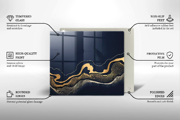 Tagliere in vetro temperato Linee dorate astratte