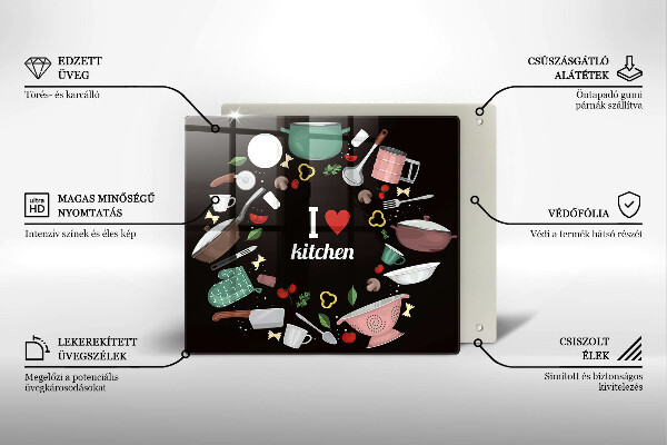 Tagliere in vetro temperato Illustrazione Amo la cucina