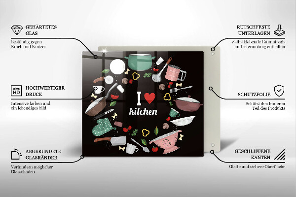 Tagliere in vetro temperato Illustrazione Amo la cucina