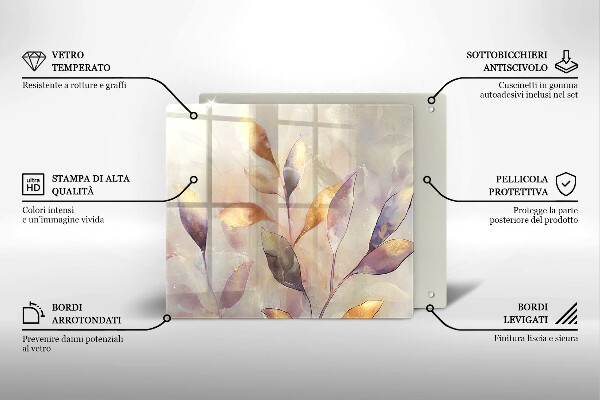 Tagliere in vetro Foglie boho dipinte