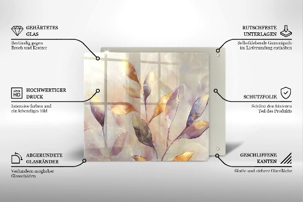 Tagliere in vetro Foglie boho dipinte