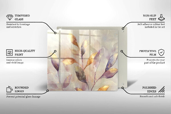 Tagliere in vetro Foglie boho dipinte