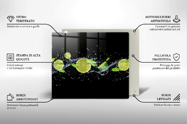 Tagliere in vetro temperato Acqua di menta e lime