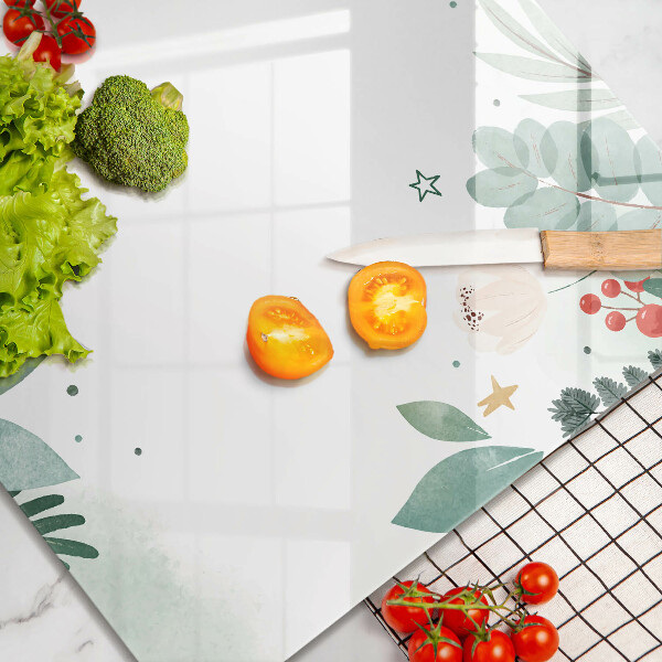 Tagliere in vetro temperato Foglie ad acquerello