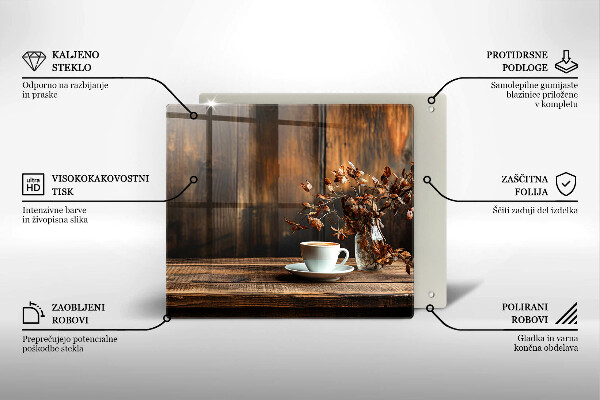 Tagliere in vetro Tazza di caffè e legno