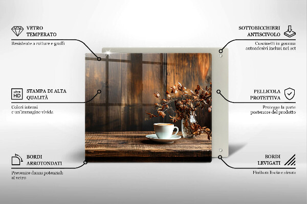 Tagliere in vetro Tazza di caffè e legno