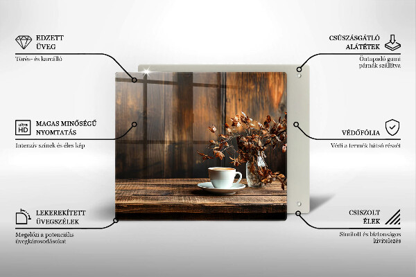 Tagliere in vetro Tazza di caffè e legno