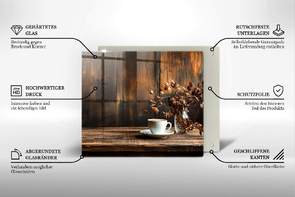 Tagliere in vetro Tazza di caffè e legno