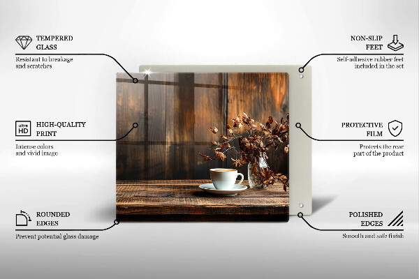 Tagliere in vetro Tazza di caffè e legno