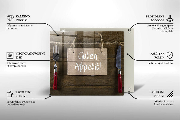 Tagliere in vetro temperato Iscrizione Guten Apetit sulle tavole
